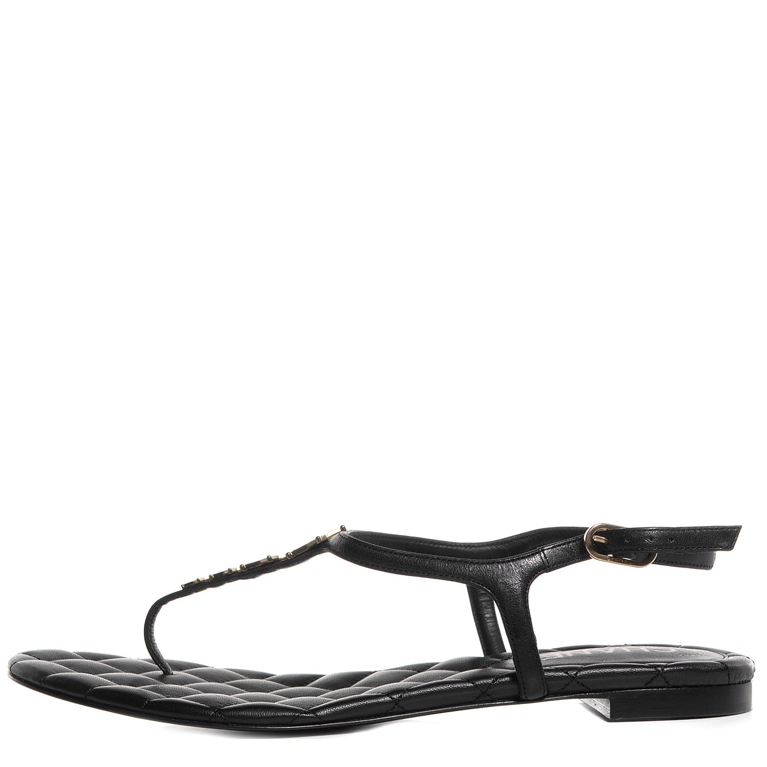 Chanel Calfskin Quilted Star CC Thong Sandals Black 38.5 1 of 7