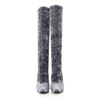 Saint Laurent Velvet Ella Knee High Boots 37 Cool Grey 2 of 7