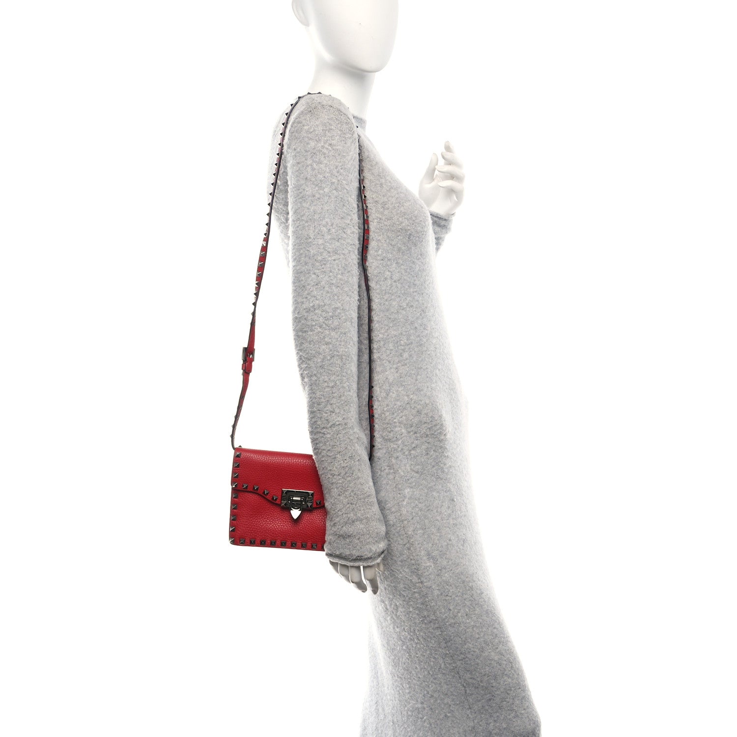 Valentino Garavani Pebbled Calfskin Medium Rockstud Flip Lock Crossbody Bag Red 2 of 9