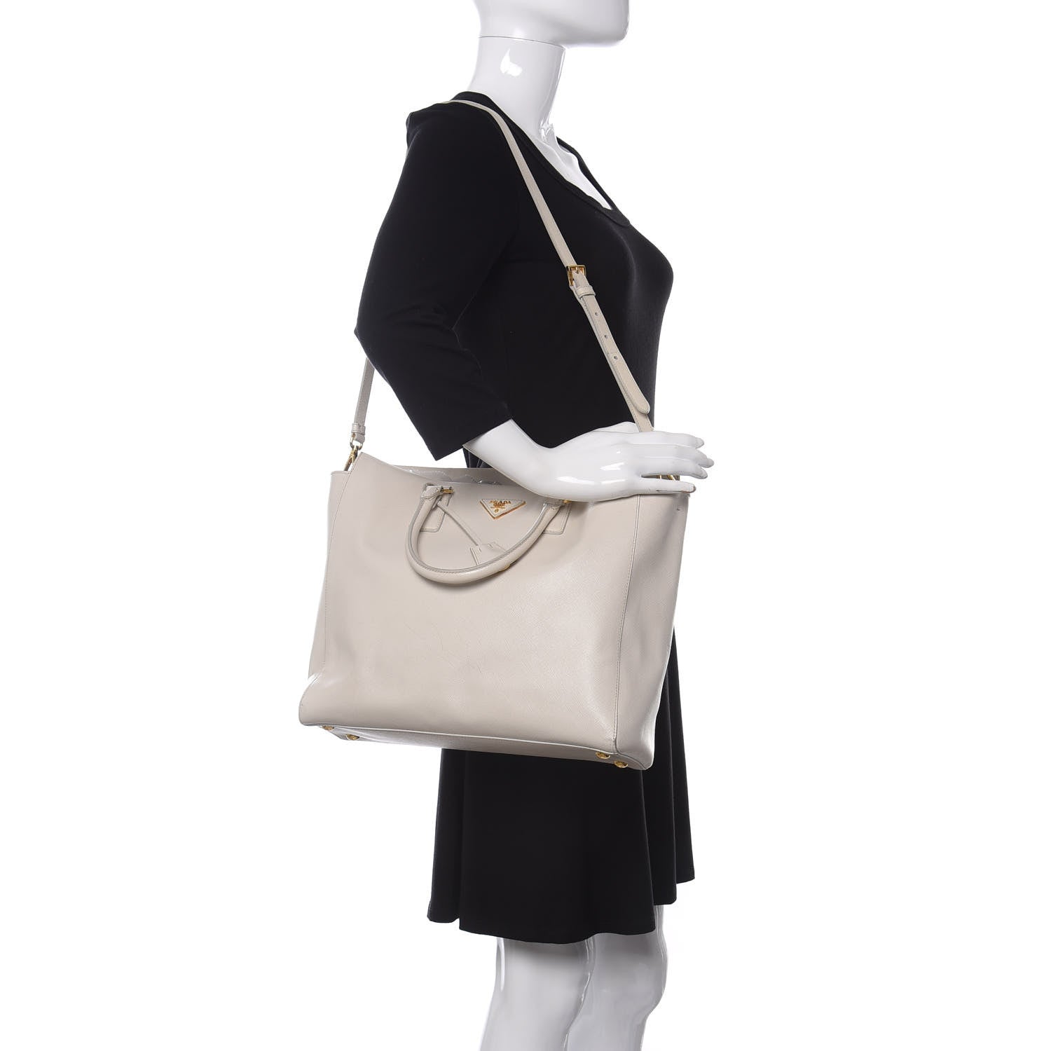Prada Saffiano Lux Double Handle Shopping Tote Talco 2 of 14