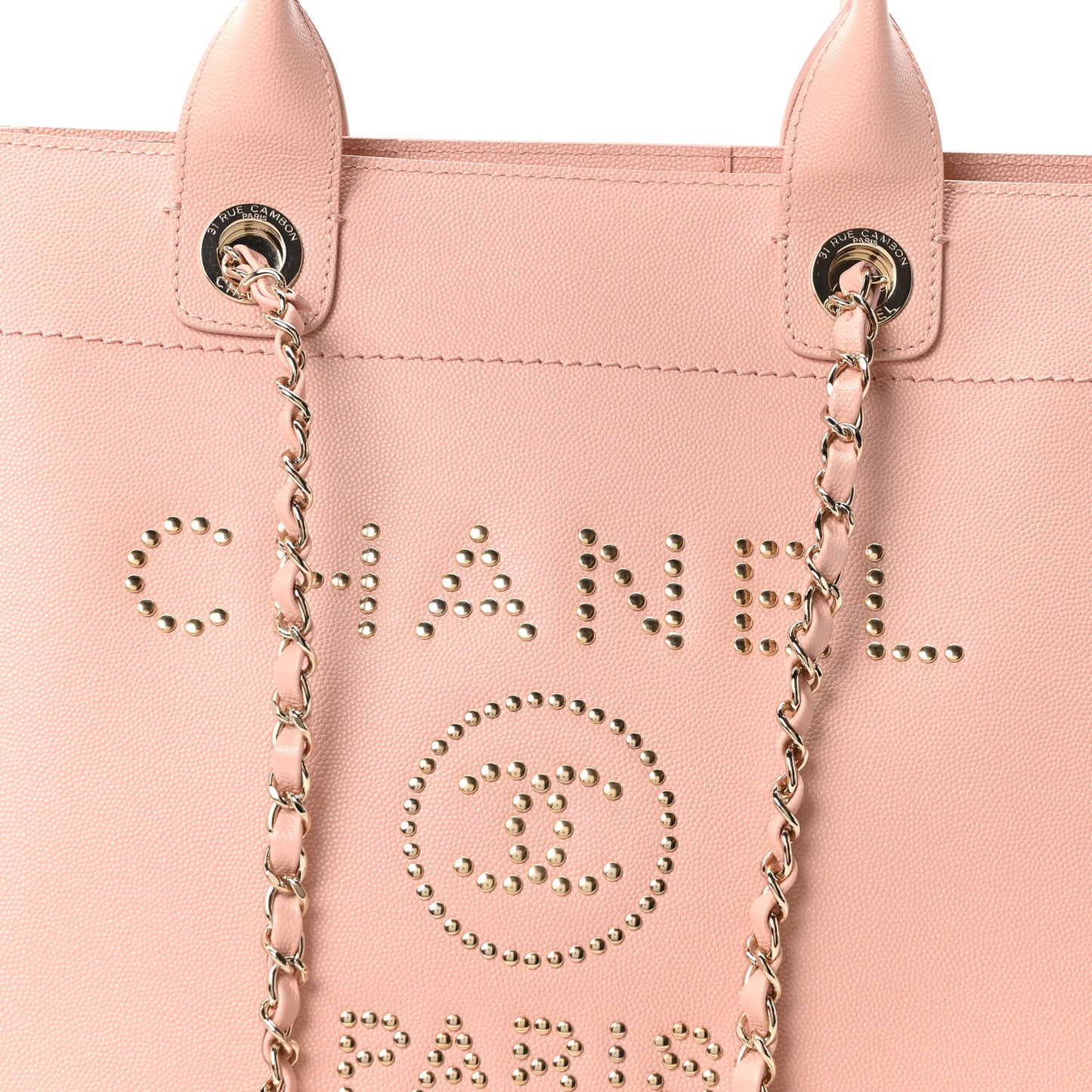 Caviar Small Studded Deauville Tote Light Pink