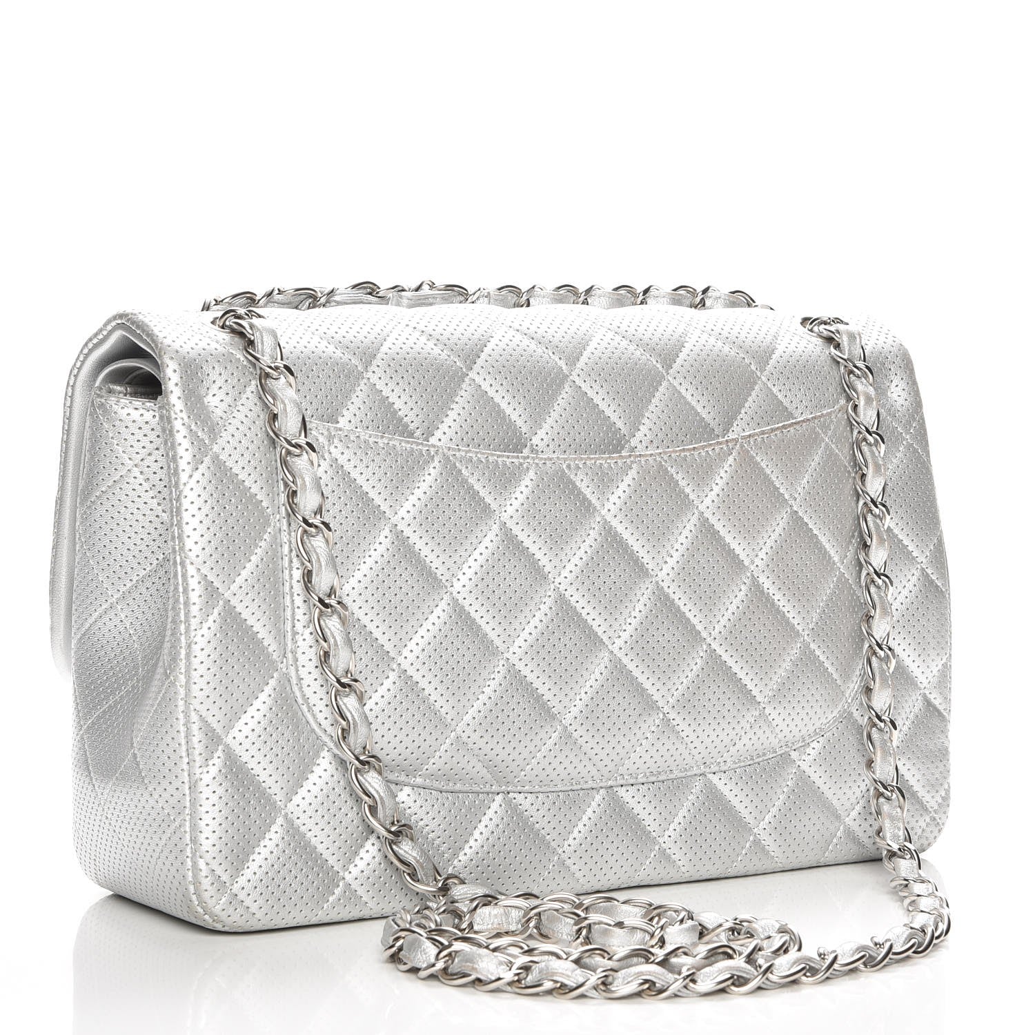 Chanel Metallic Perforated Lambskin Quilted Jumbo Double Flap Light Silver 4 of 10