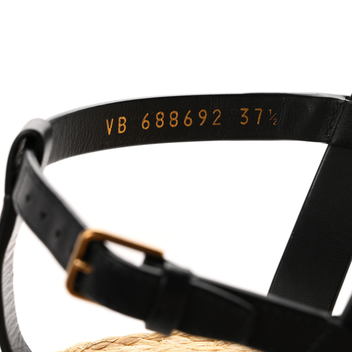 Saint Laurent Calfskin Raffia Cassandra Monogram Sandals 37.5 Black 9 of 10