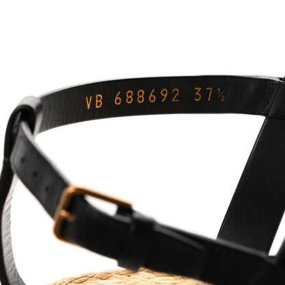 Saint Laurent Calfskin Raffia Cassandra Monogram Sandals 37.5 Black 9 of 10