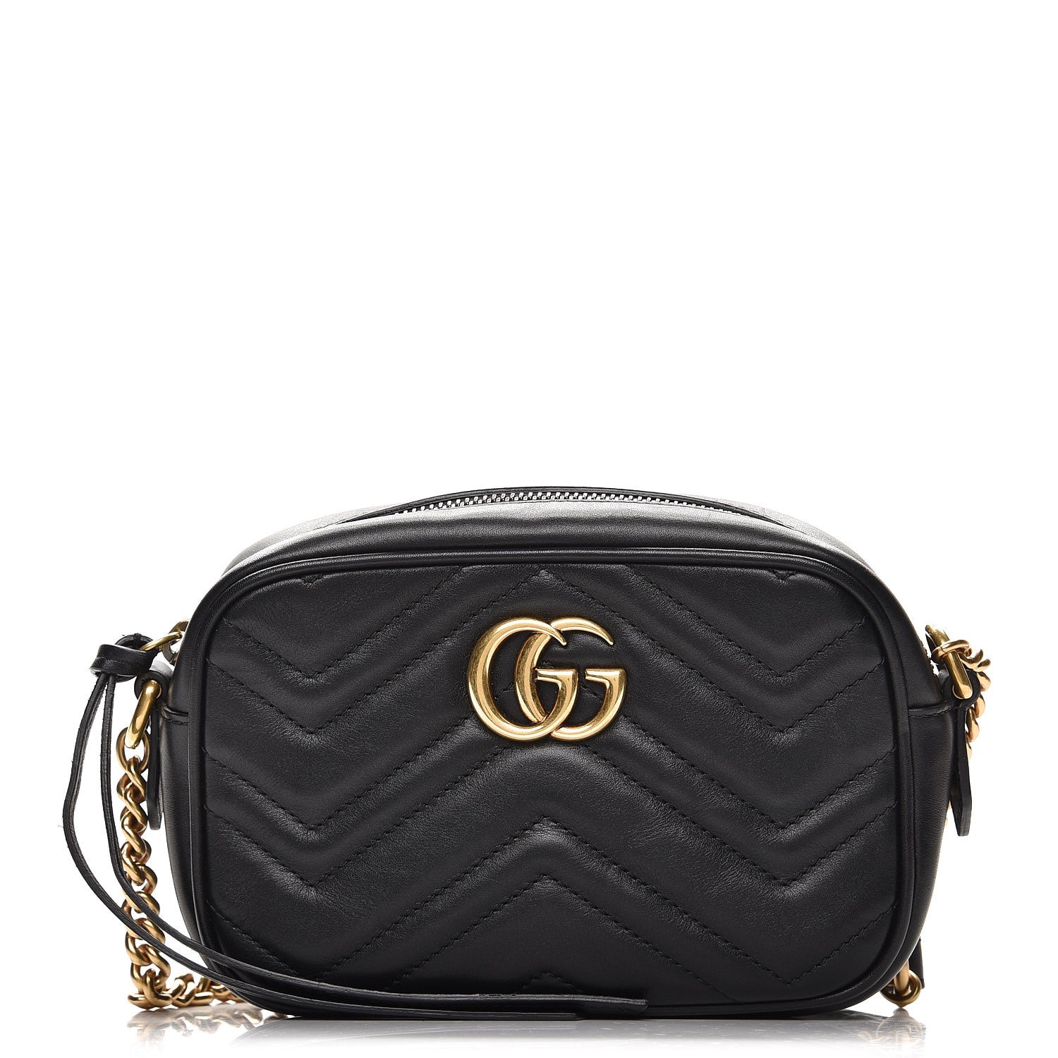 Gucci Calfskin Matelasse Mini GG Marmont Chain Shoulder Bag Black 1 of 8