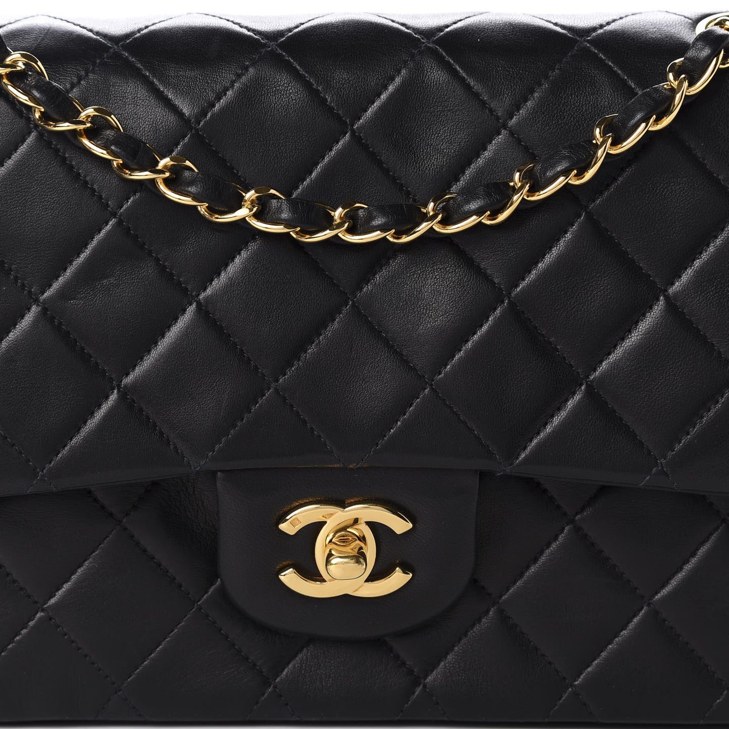 Lambskin Quilted Medium Double Flap Black