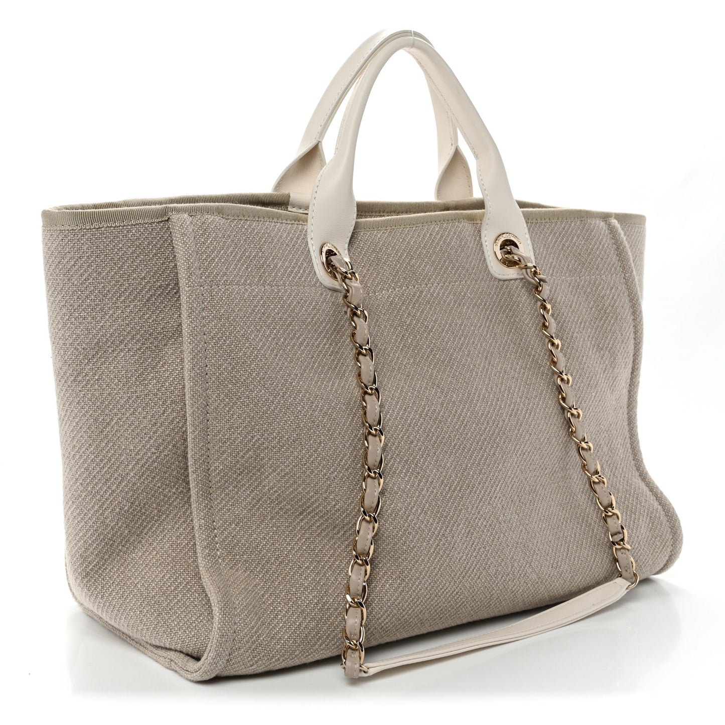 Mixed Fibers Calfskin Medium Deauville Tote Beige White