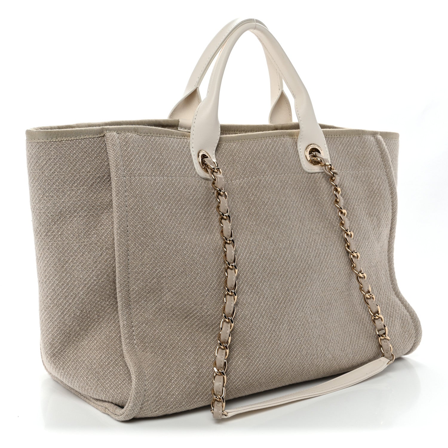 Chanel Mixed Fibers Calfskin Medium Deauville Tote Beige White 3 of 10