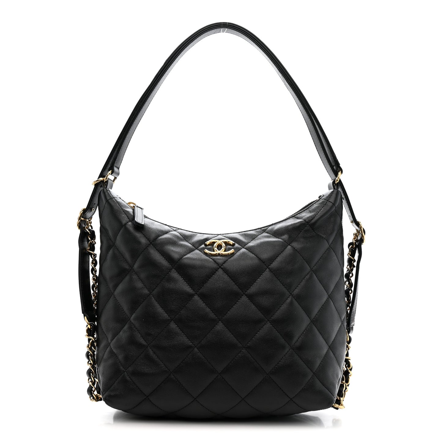 Lambskin Quilted Maxi Hobo Black