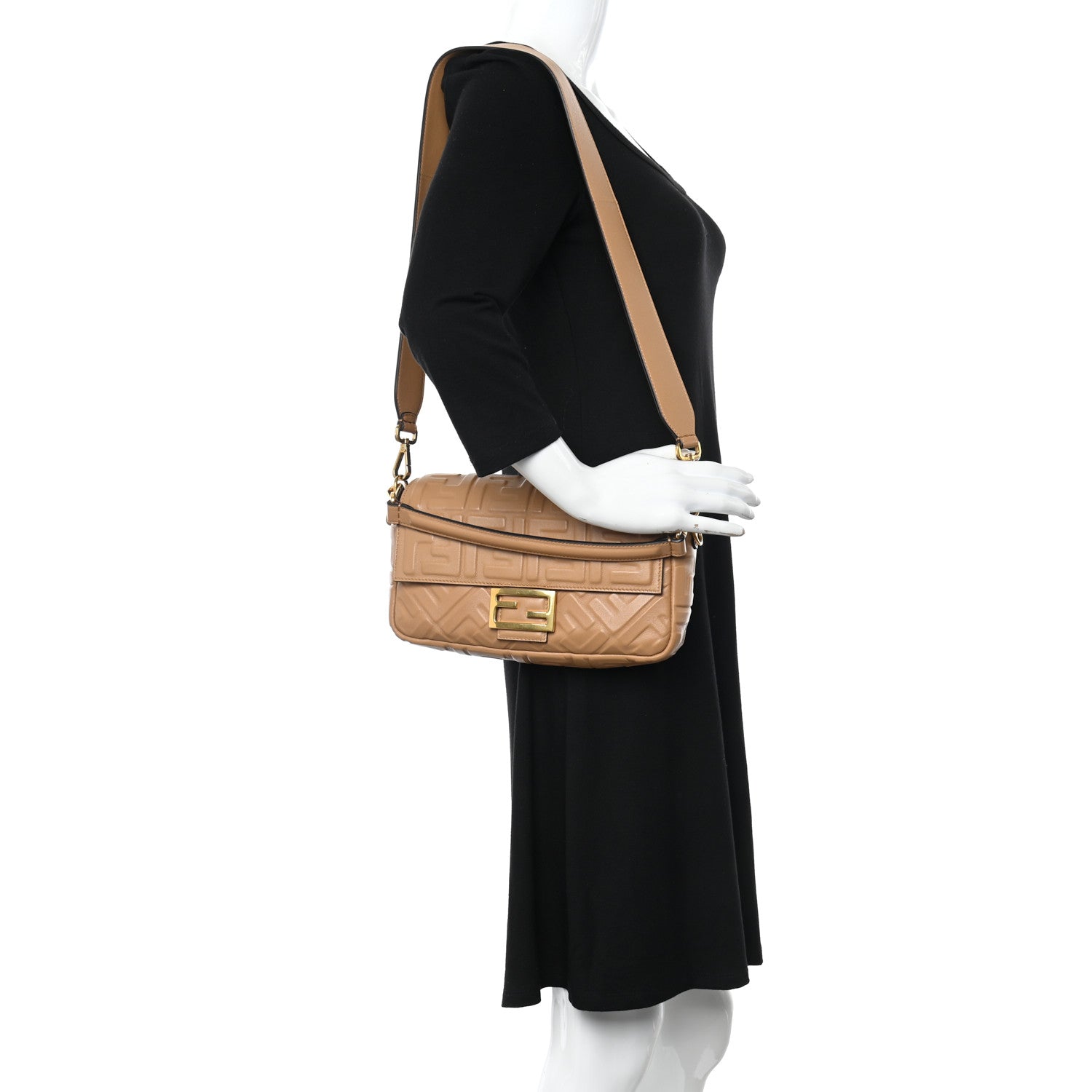 Fendi Nappa FF 1974 Embossed Baguette Miele Scuro 2 of 9