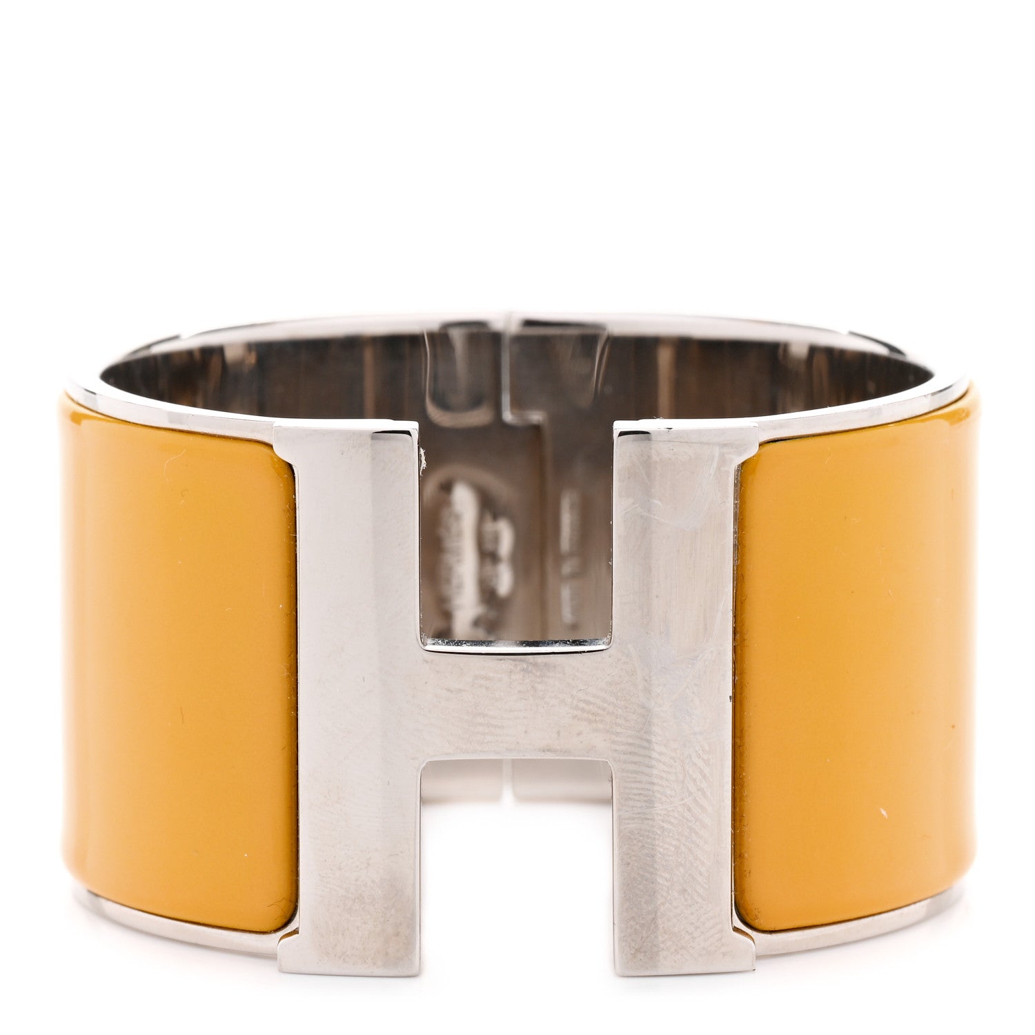 Hermes Enamel Extra Wide Clic Clac H Bracelet PM Jaune Madras 1 of 5