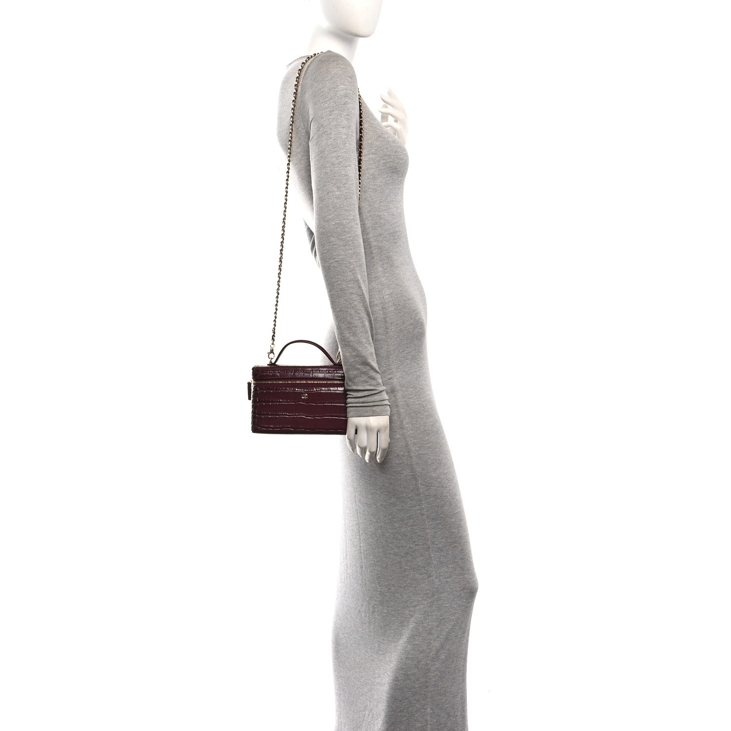 Chanel Calfskin Crocodile Embossed Crococo Exoticoco Vanity With Chain Dark Burgundy 2 of 11