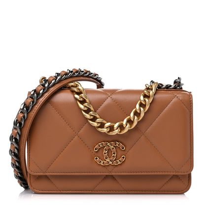 Chanel Lambskin Quilted Chanel 19 Wallet On Chain WOC Brown 1 of 13