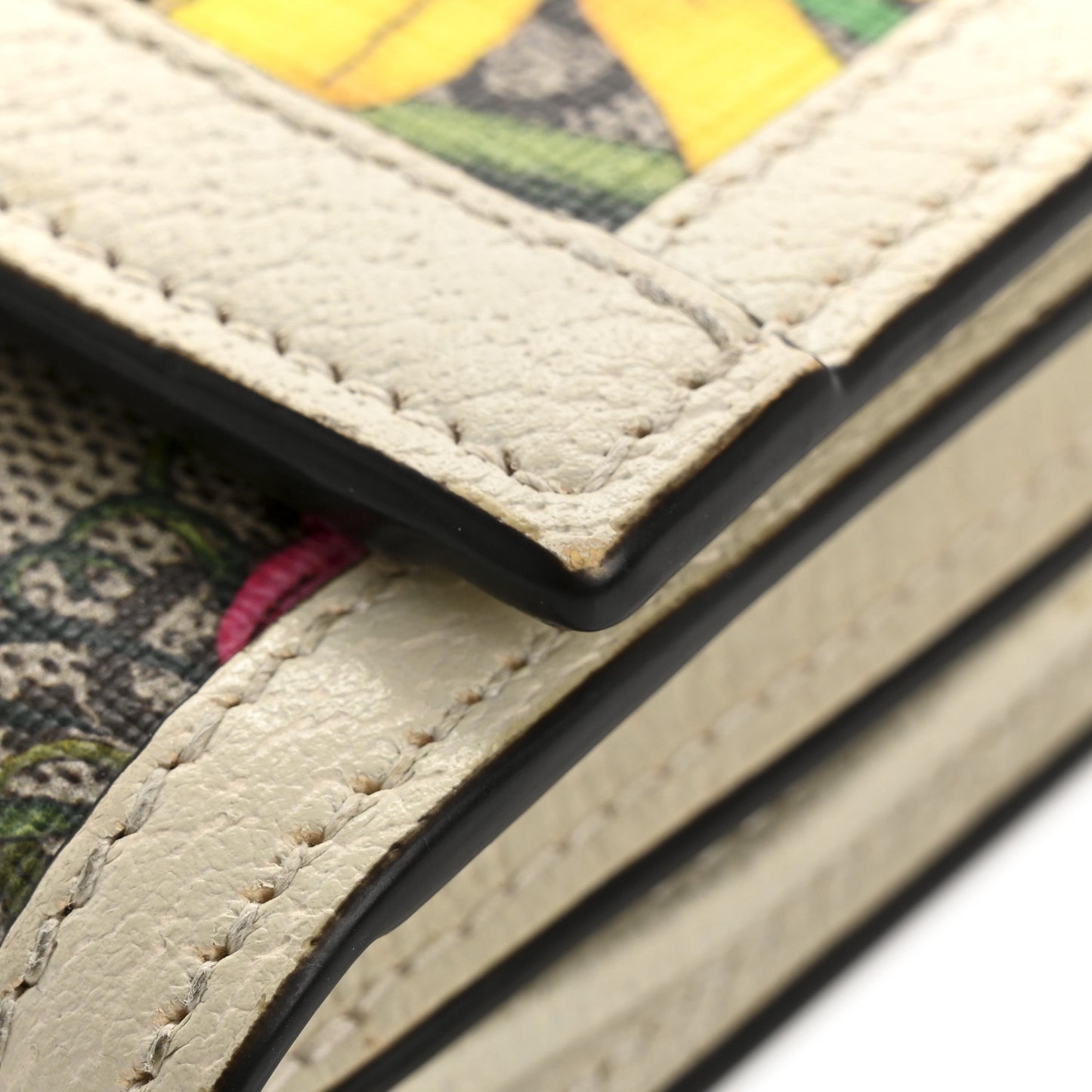 GG Supreme Monogram Flora Textured Calfskin Web Ophidia Card Case Wallet Beige Ebony Multicolor Mystic White