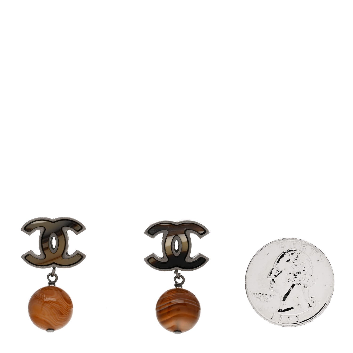 Chanel Agate Bead CC Drop Earrings Brown 2 of 4
