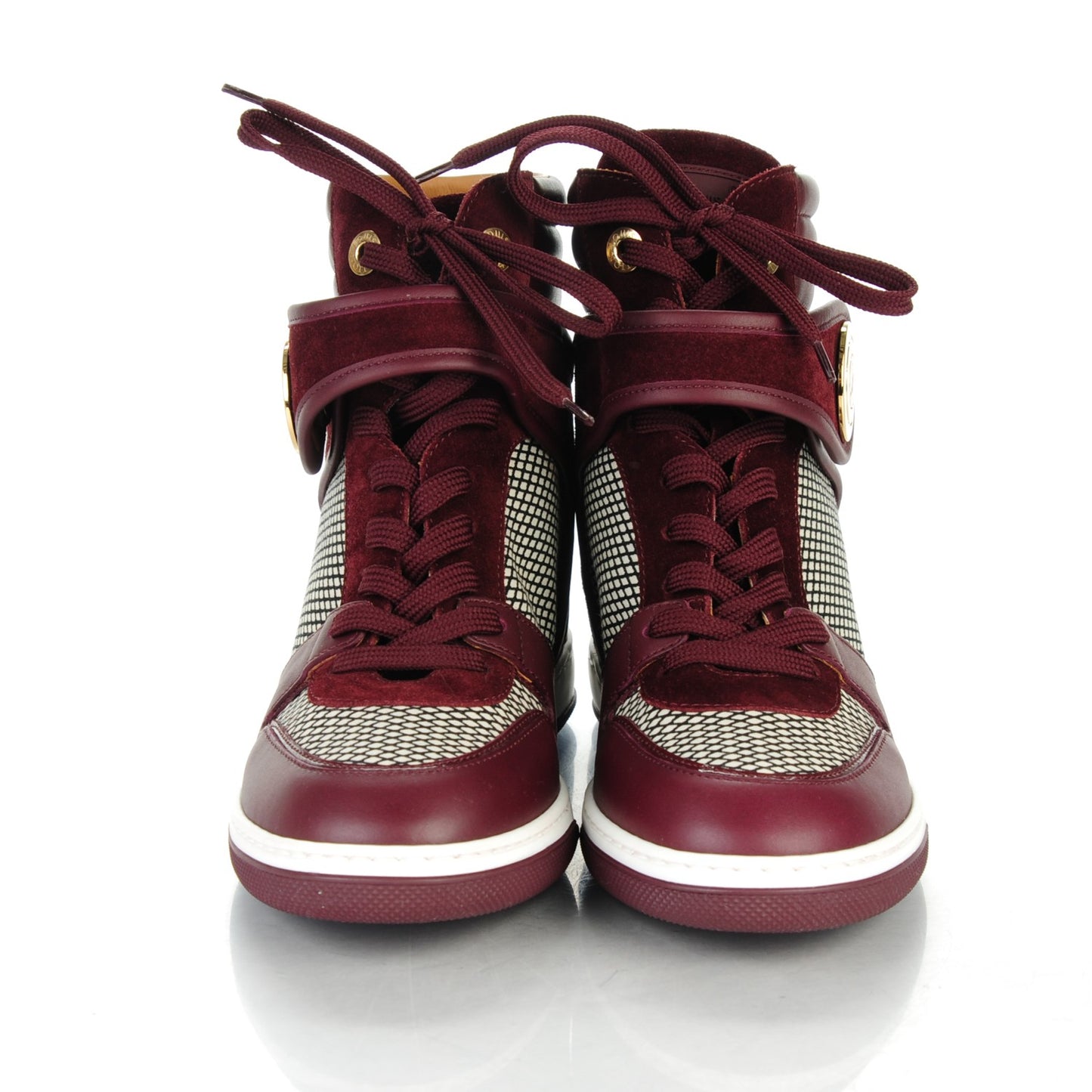 Calfskin Suede Postmark Wedge Sneakers 37.5 Bordeaux