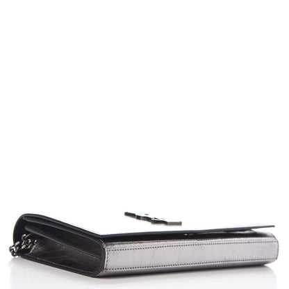 Saint Laurent Metallic Crackled Calfskin Monogram Chain Wallet Acciaio Nero 4 of 8