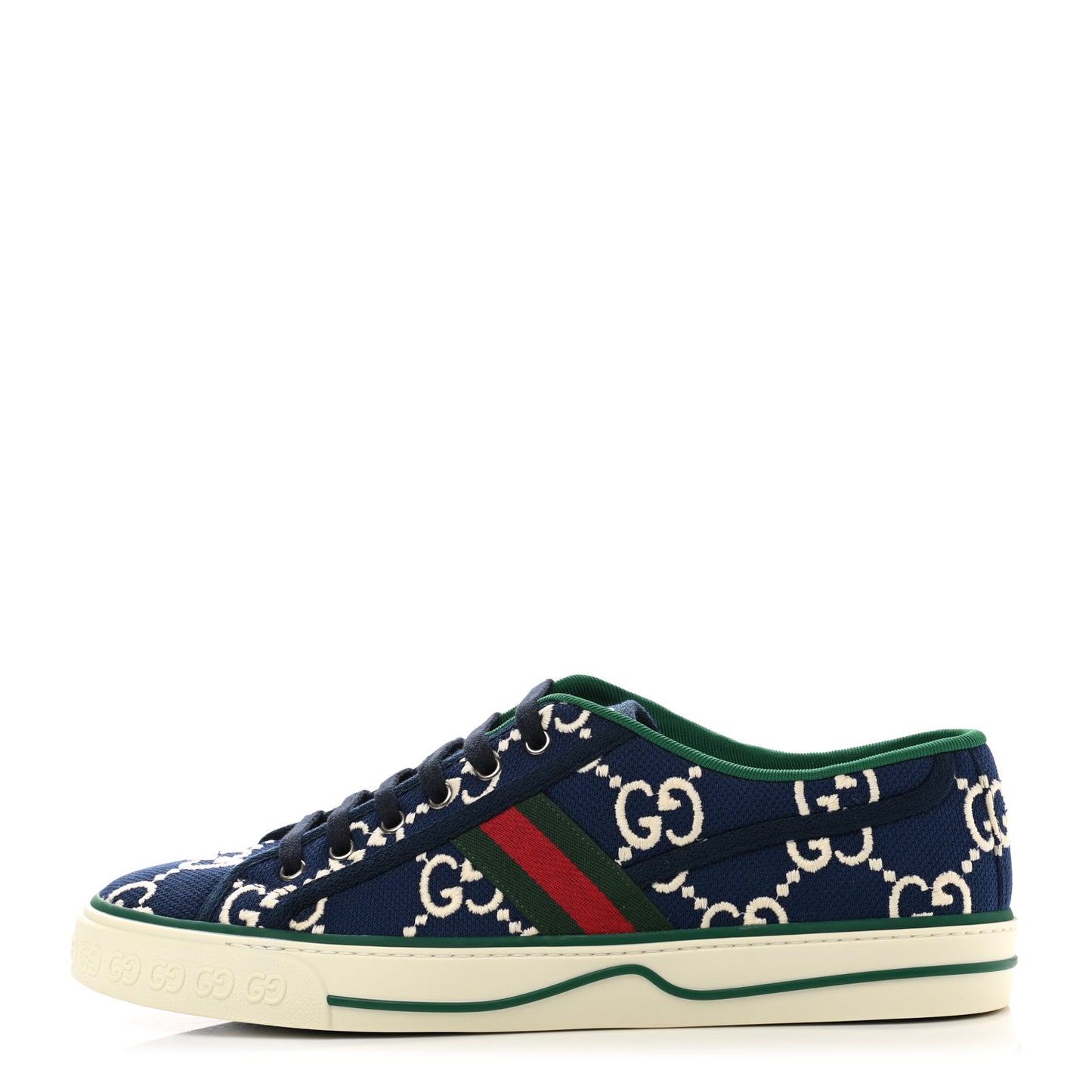 Cotton GG Monogram Web Mens 1977 Tennis Sneakers 10 Ink Ivory Blue