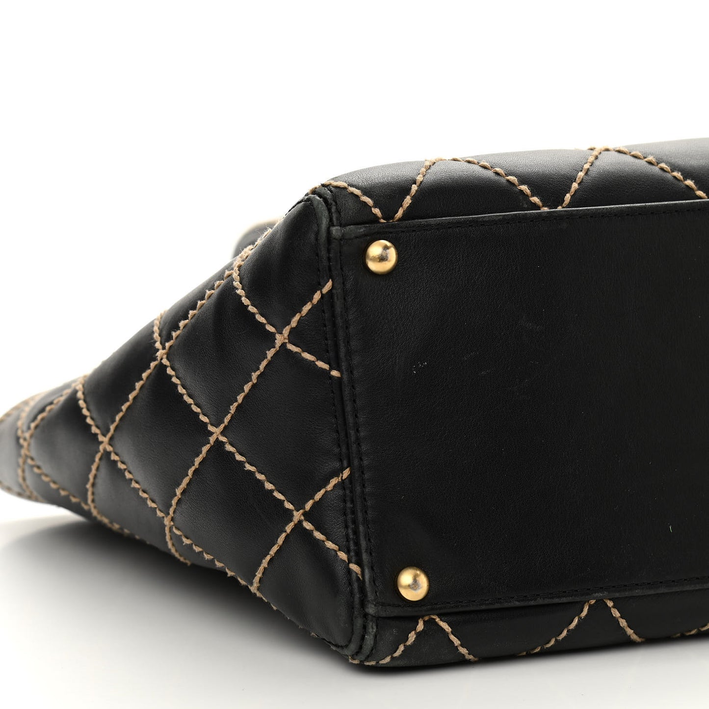 Calfskin Contrast Stitch Surpique Tote Black