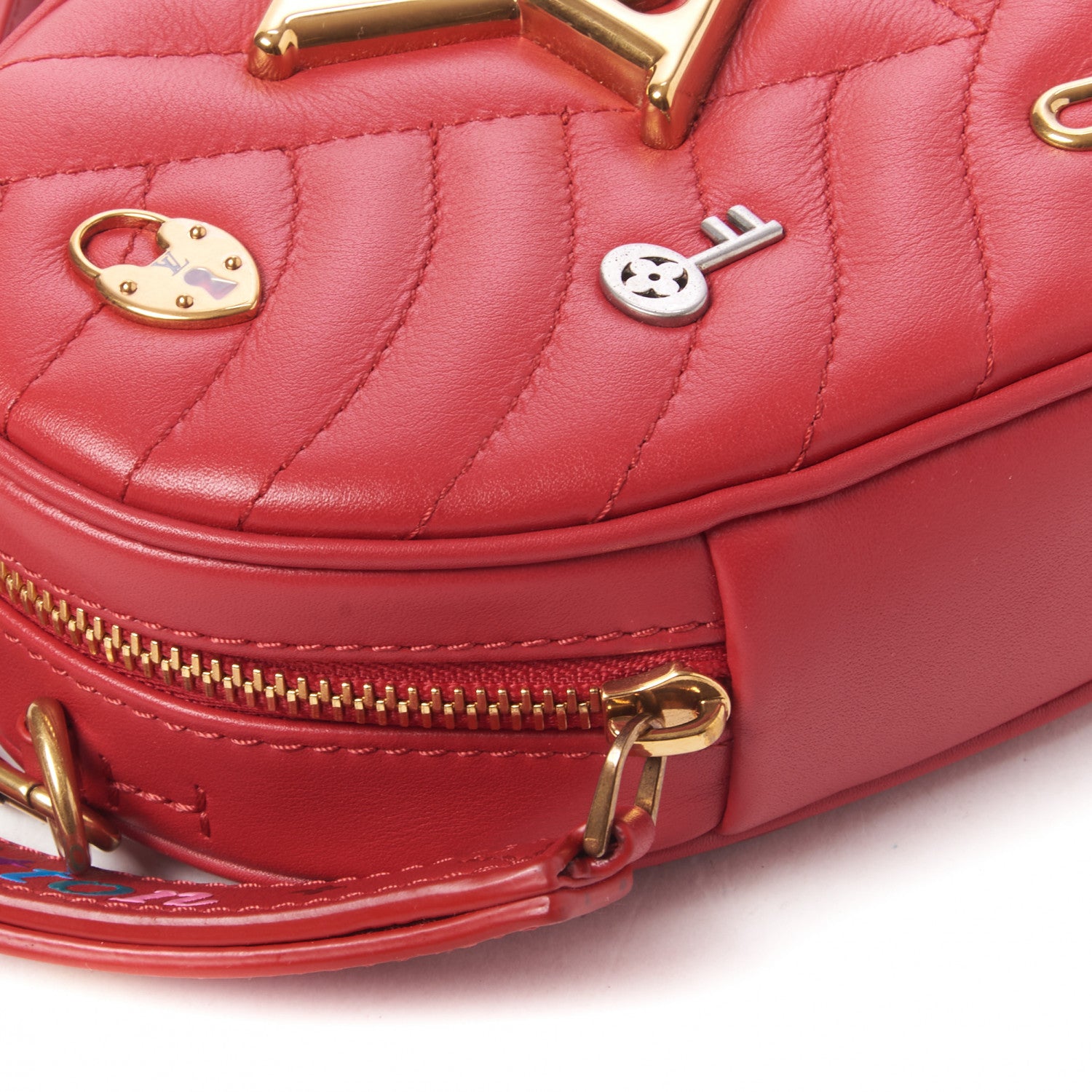 Louis Vuitton Calfskin Embellished New Wave Love Lock Heart Bag Ecarlate 6 of 8