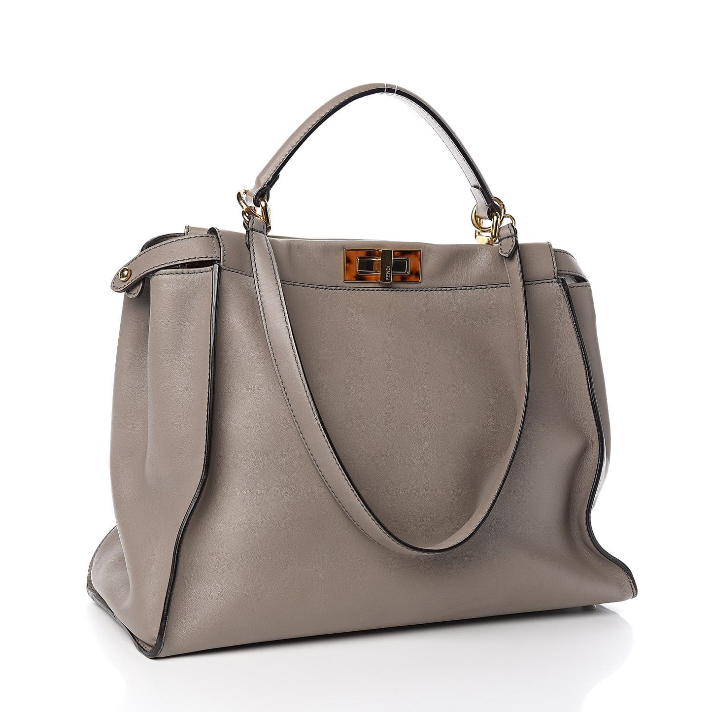 Vitello Seta Suede Plexiglass Tortoise Large Peekaboo Iconic Satchel Asfalto Marrone