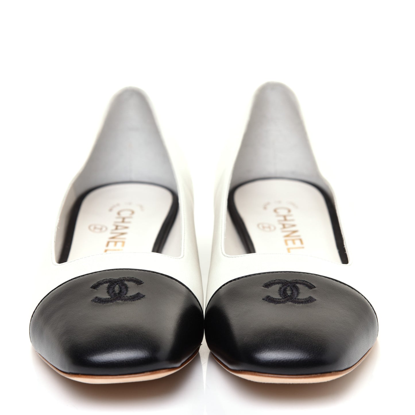 Lambskin Cap Toe CC Ballerina Flats 37.5 White Black