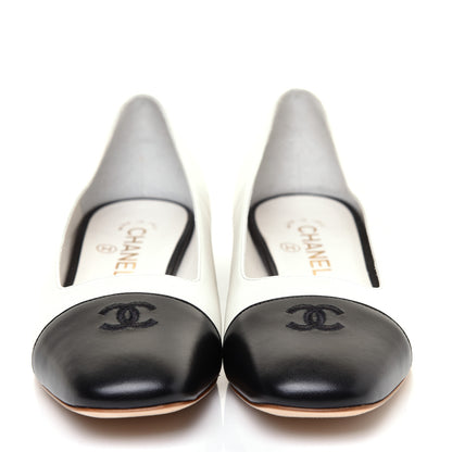 Chanel Lambskin Cap Toe CC Ballerina Flats 37.5 White Black 2 of 10