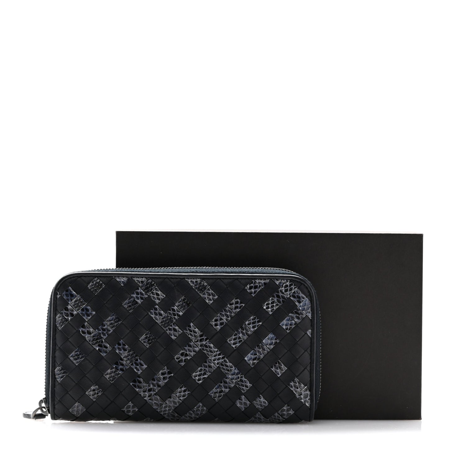 Nappa Intrecciato Ayers Zip Around Wallet Black Blue