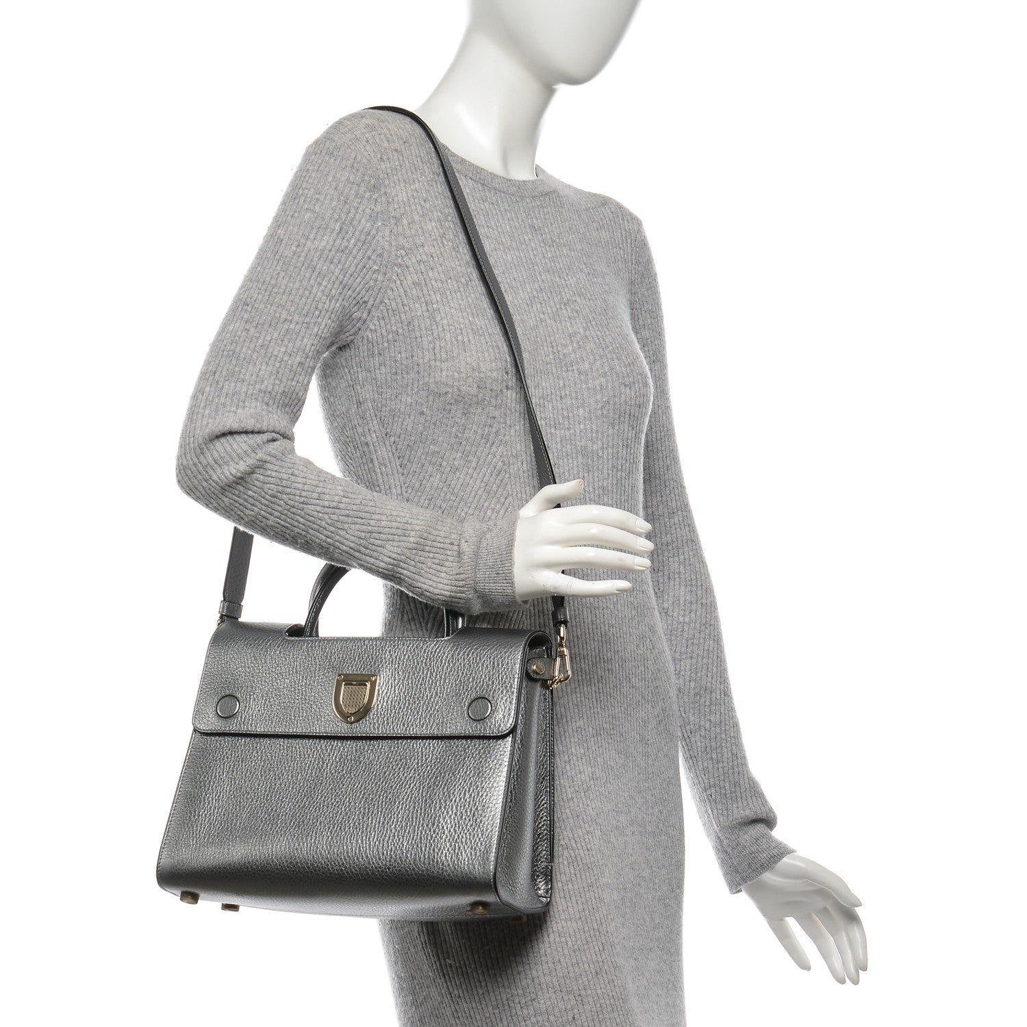 Christian Dior Metallic Grained Calfskin Medium Diorever Flap Silver 2 of 7