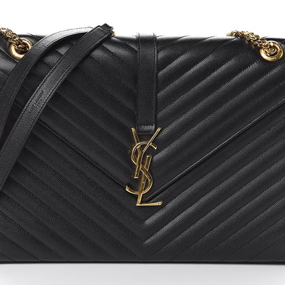 Saint Laurent Grain De Poudre Matelasse Chevron Large Monogram Satchel Black 6 of 8