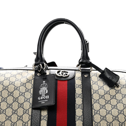 Gucci GG Supreme Monogram Textured Dollar Calfskin Web Large Savoy Duffle Bag Beige Blue 4 of 8