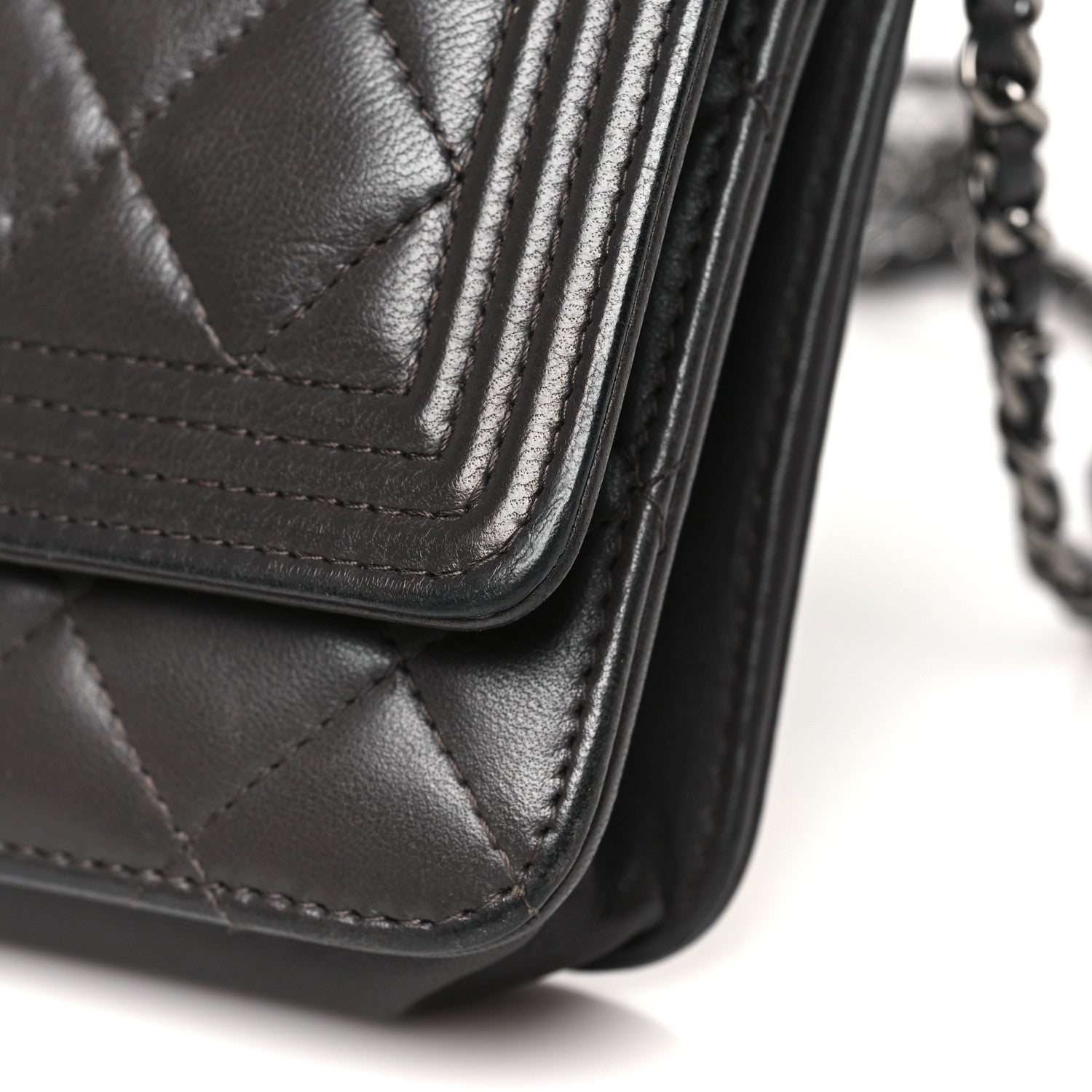 Chanel Lambskin Quilted Boy Wallet On Chain WOC Dark Grey 12 of 14