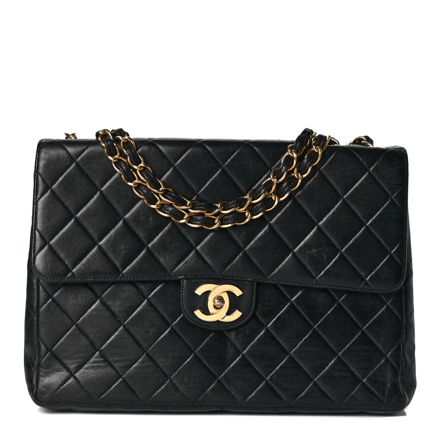 Lambskin Quilted Jumbo Single Flap Black