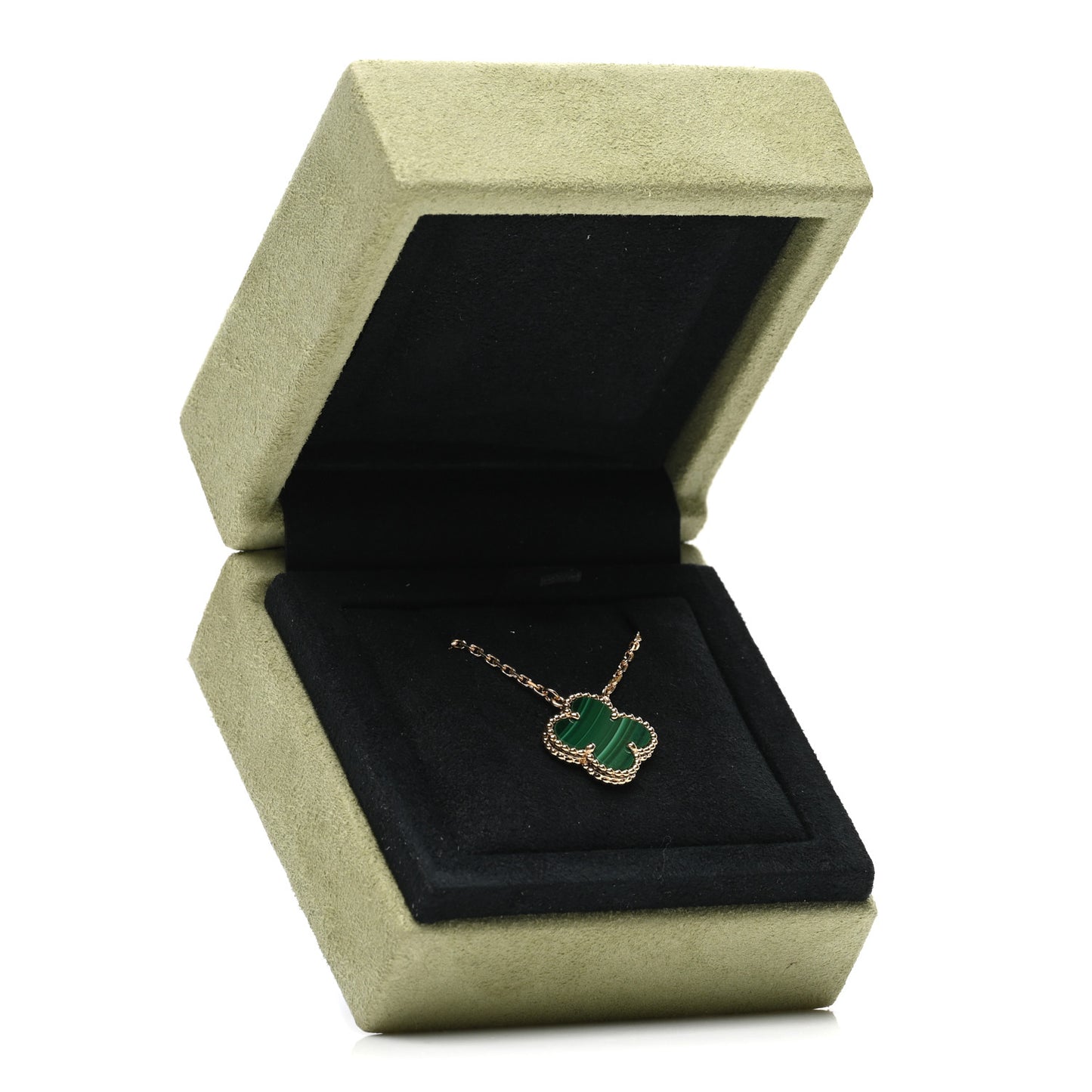 18K Yellow Gold Malachite Vintage Alhambra Pendant Necklace