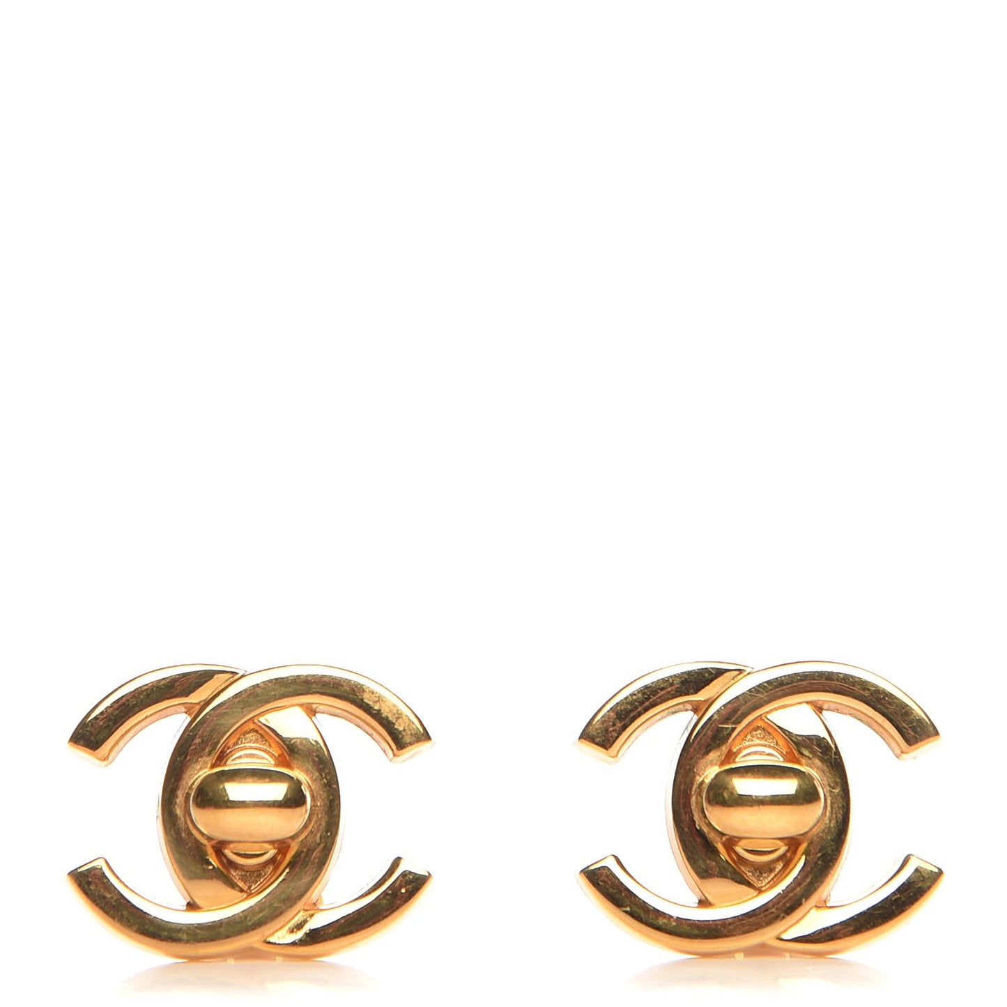 Metal CC Turnlock Clip On Earrings Gold