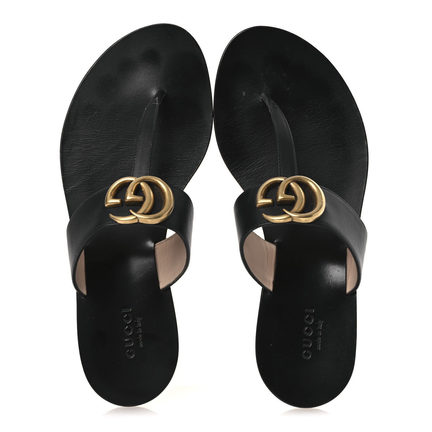 Gucci Calfskin GG Marmont Thong Sandals 36 Black 2 of 11