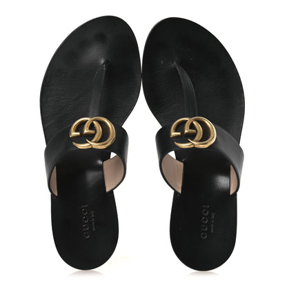 Gucci Calfskin GG Marmont Thong Sandals 36 Black 2 of 11