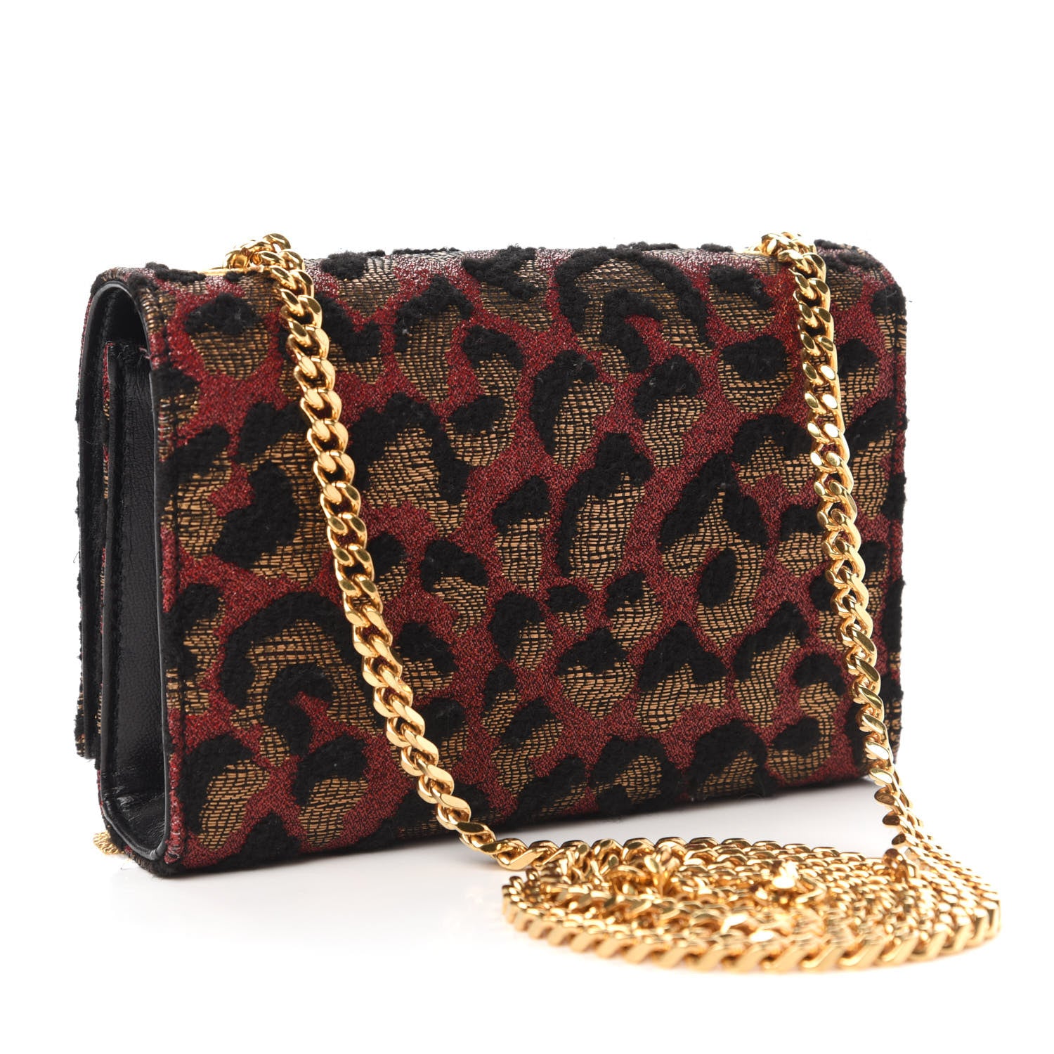Saint Laurent Glitter Jaquard Leopard Small Monogram Kate Tassel Satchel Red Black 3 of 9