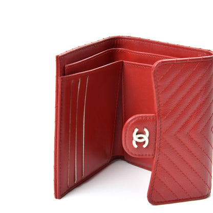 Chanel Caviar Chevron Quilted Compact Flap Wallet Dark Red 7 of 11