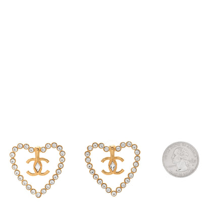 Chanel Crystal Heart CC Earrings Gold 2 of 5