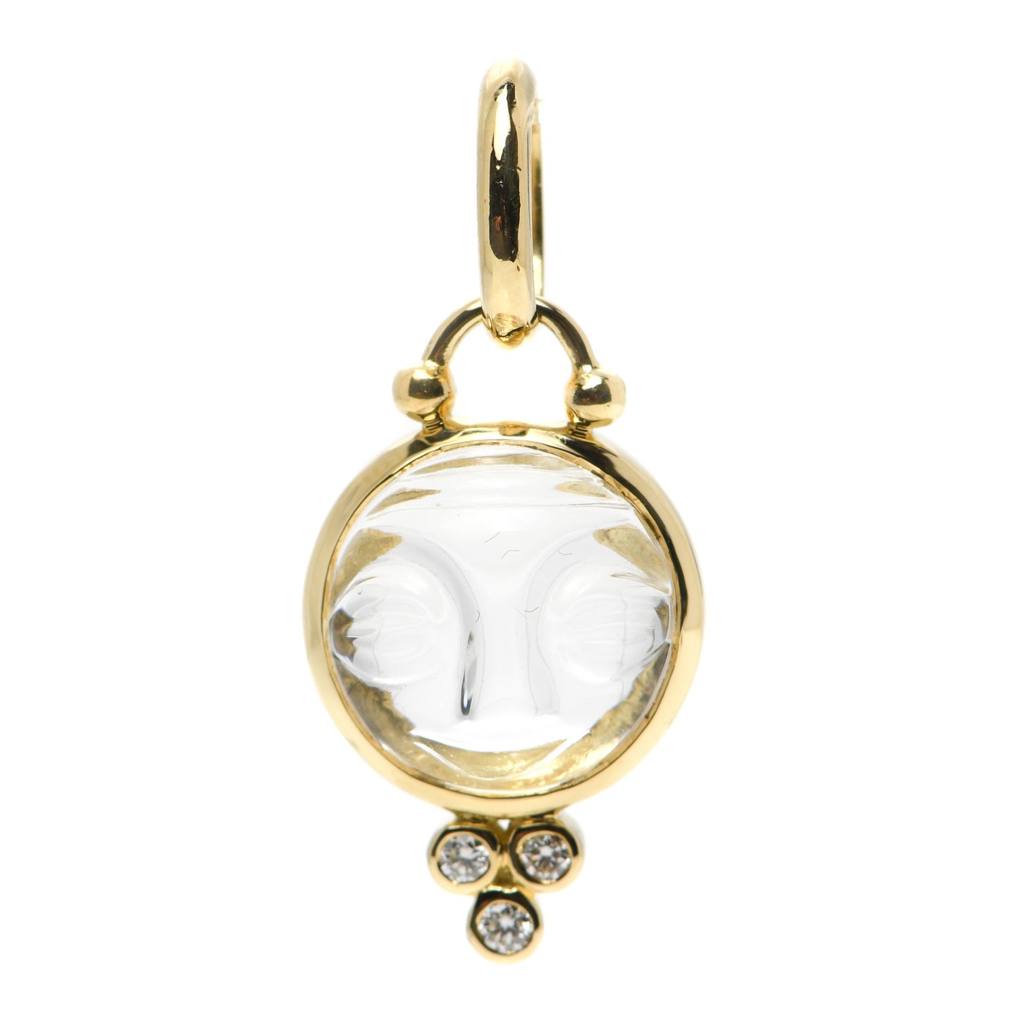 18K Yellow Gold Diamond Rock Crystal 10mm Moonface Pendant