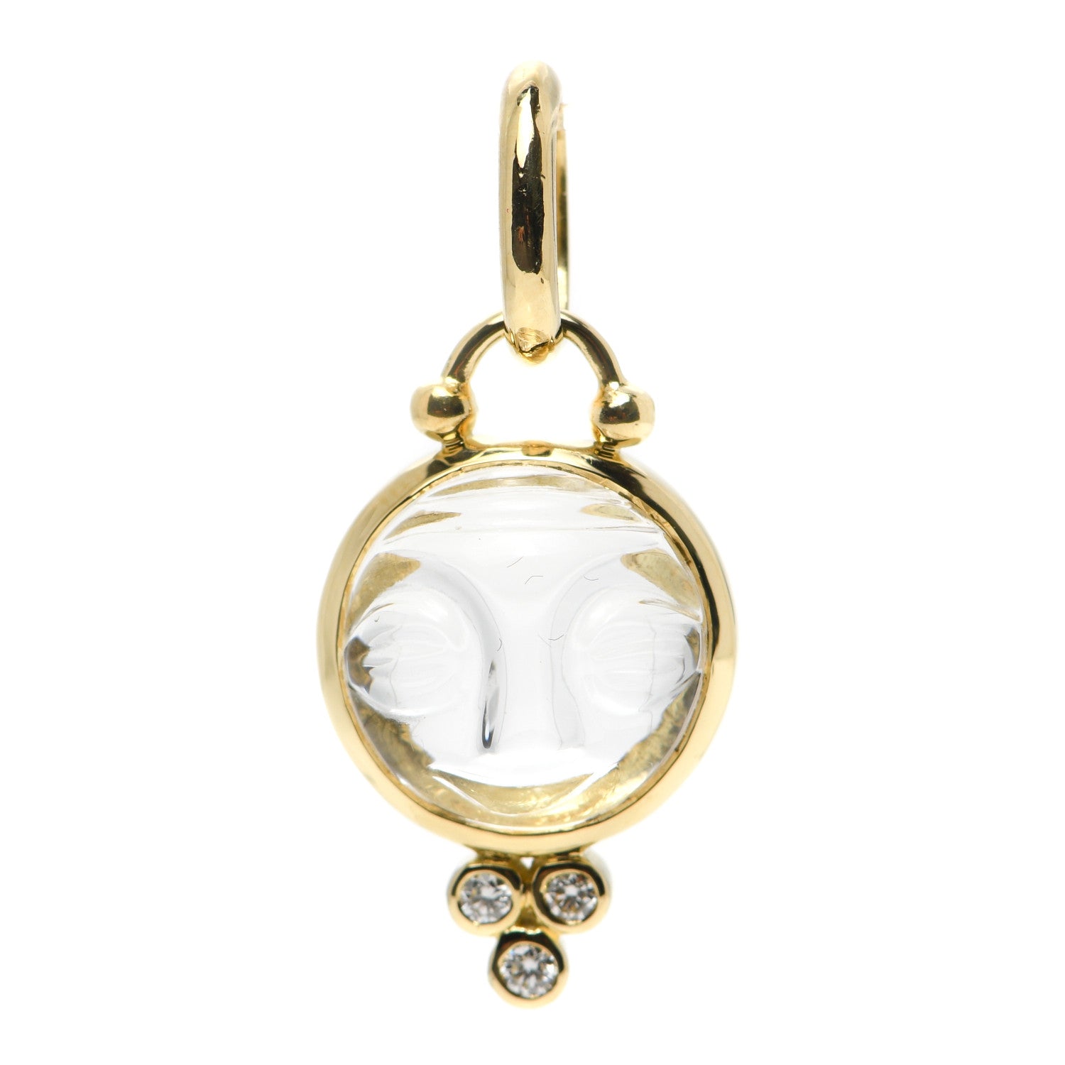 Temple St. Clair 18K Yellow Gold Diamond Rock Crystal 10mm Moonface Pendant 1 of 3