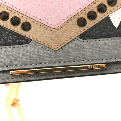 Fendi Vitello Elite Monster Eyes Studded Tube Wallet on Chain Grey Powder Cuoio Bubblegum 13 of 13
