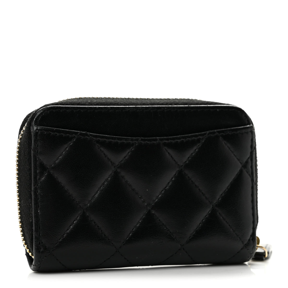 Lambskin Quilted Zip Coin Purse Black
