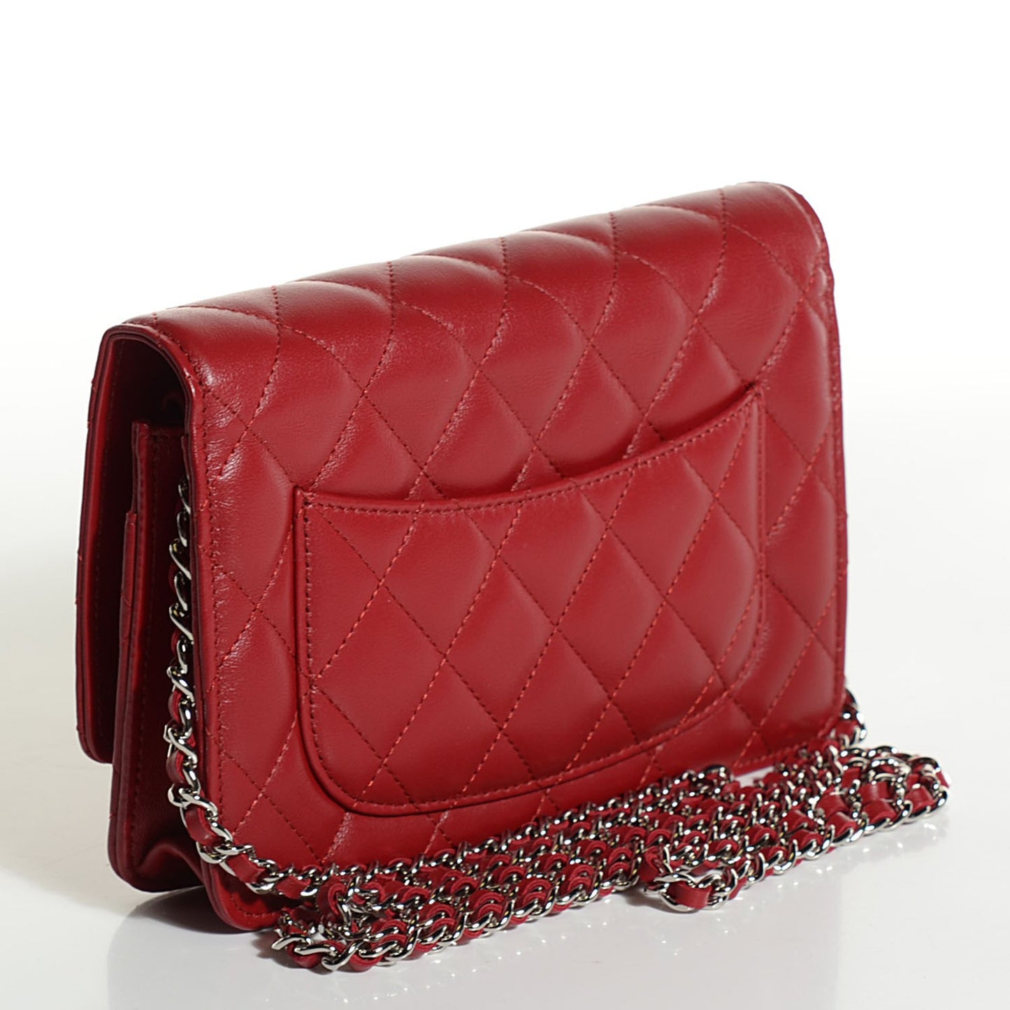 Lambskin Quilted Wallet On Chain WOC Red