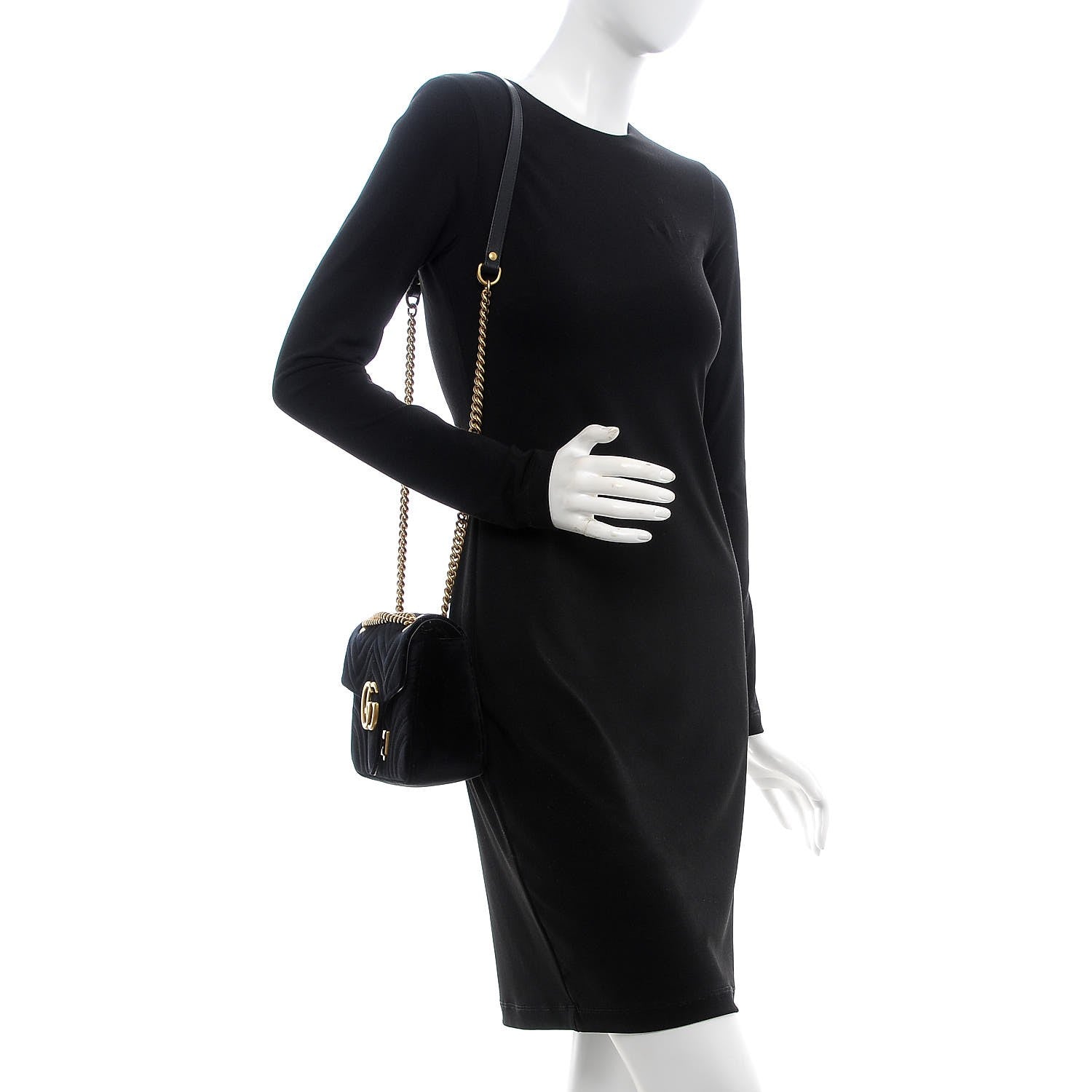 Gucci Velvet Matelasse Small GG Marmont Shoulder Bag Black 2 of 8