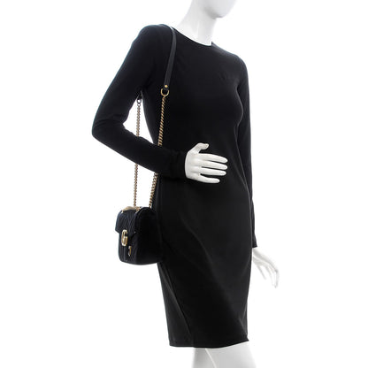 Gucci Velvet Matelasse Small GG Marmont Shoulder Bag Black 2 of 8