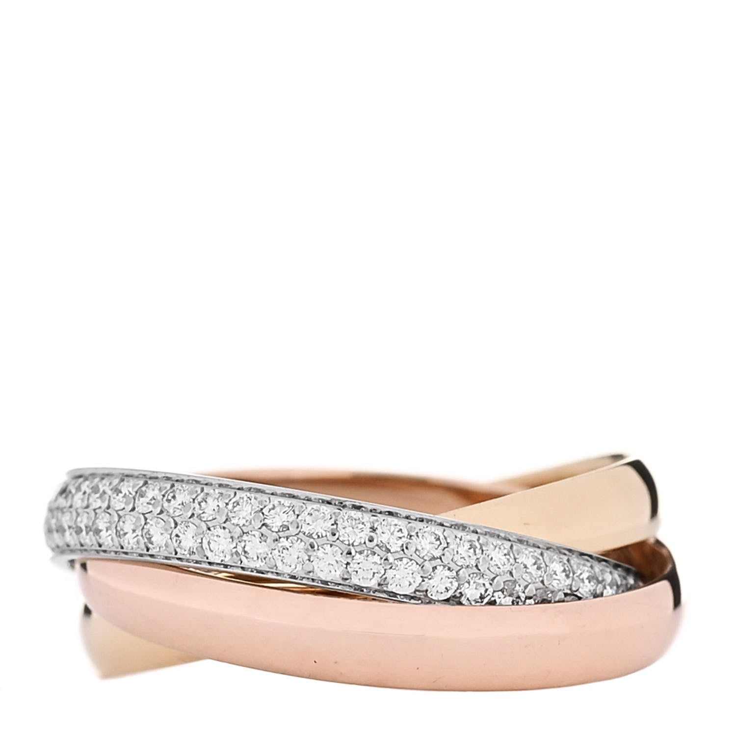 Cartier 18K White Yellow Pink Gold Diamond Small Trinity Paved Ring 50 5.5 1 of 4