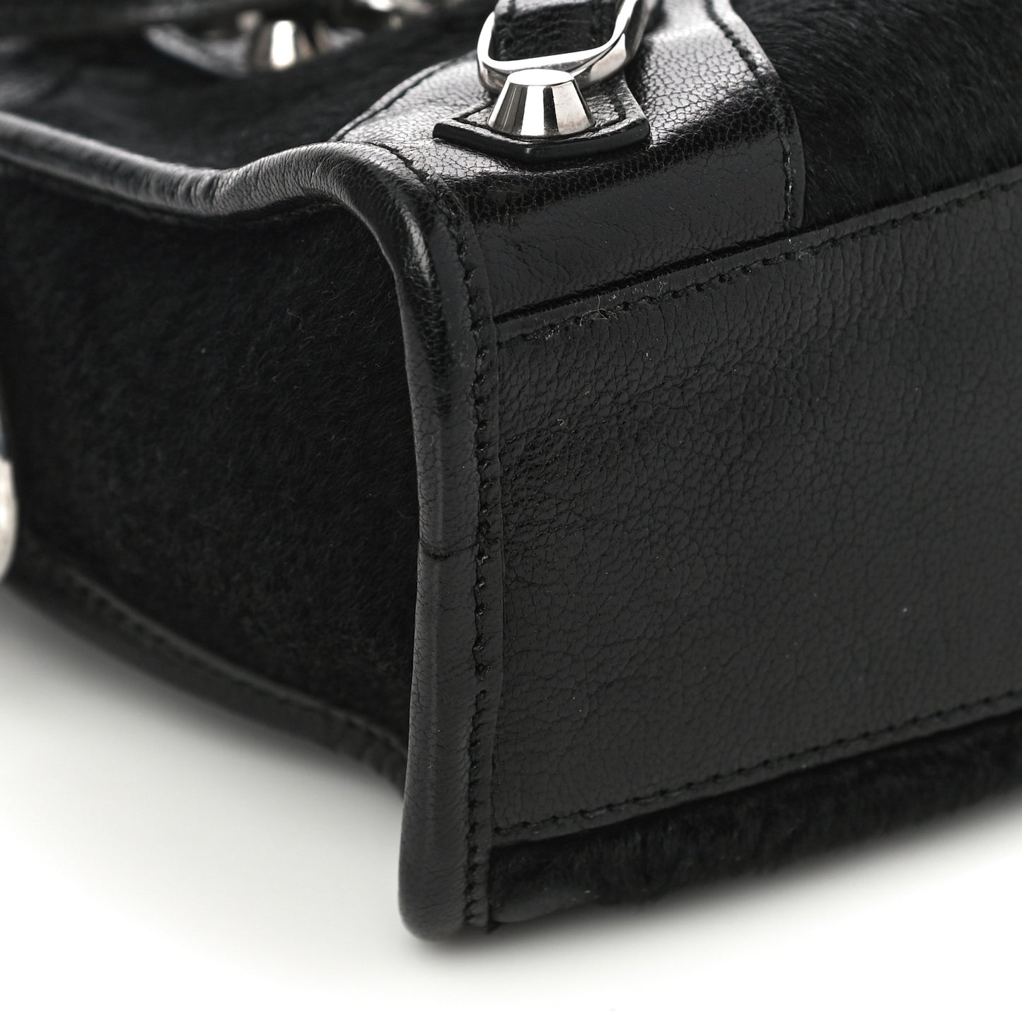 Chevre Pony Hair Silver Classic Hardware Mini City Black