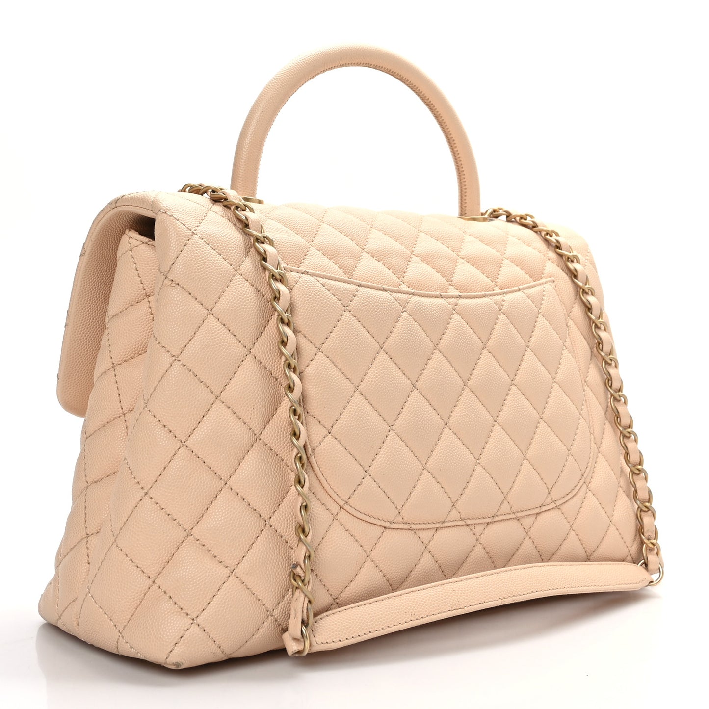 Caviar Quilted Medium Coco Handle Flap Light Beige